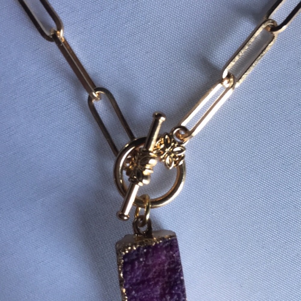 New! Quartz Druzy Stone Pendant Necklace - Picture 12 of 16